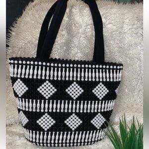 American Vintage Black White Geometric Beaded Tote Bag NWOT PURSE-SALE was $60